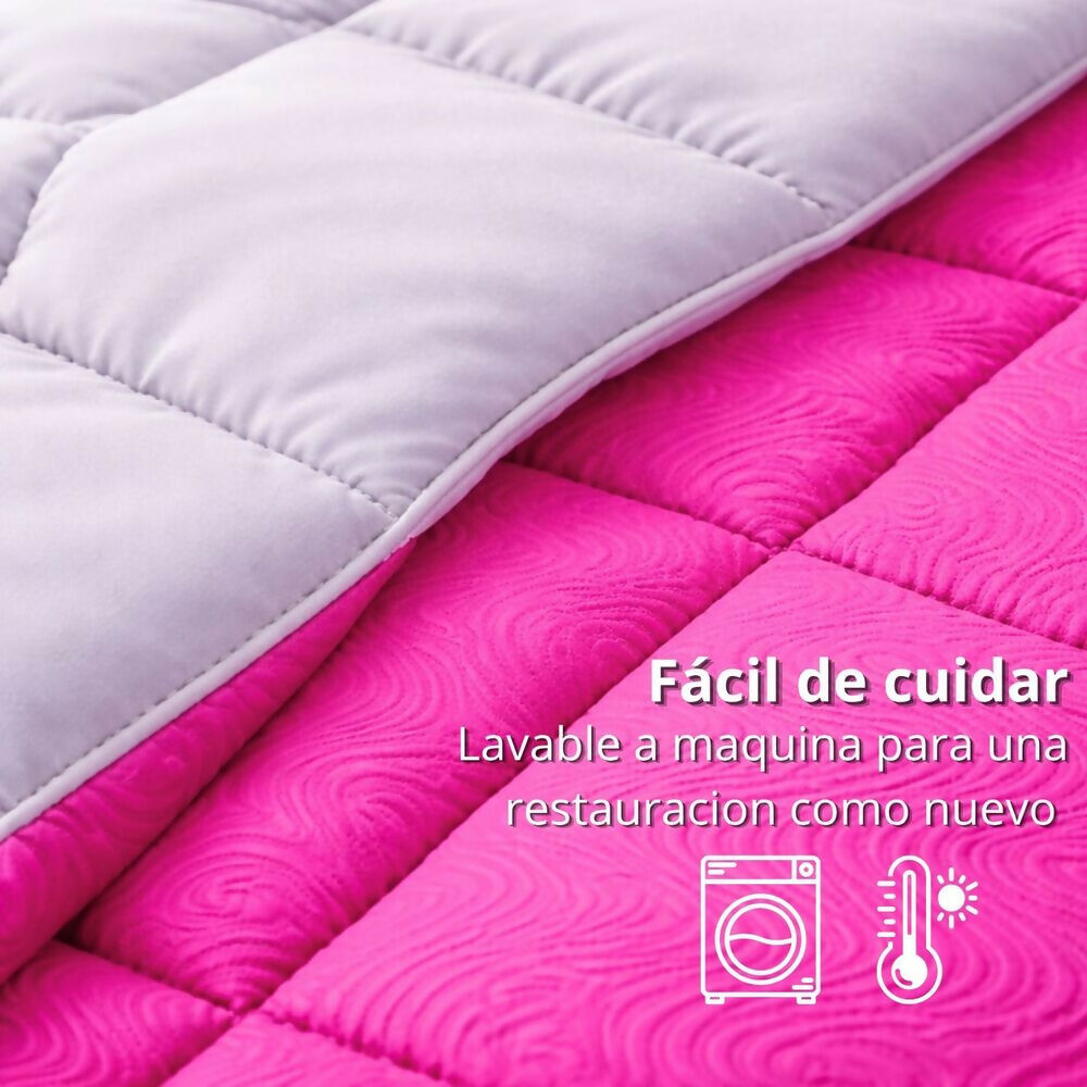 Edredon cubrelecho queen doble faz fucsia gris