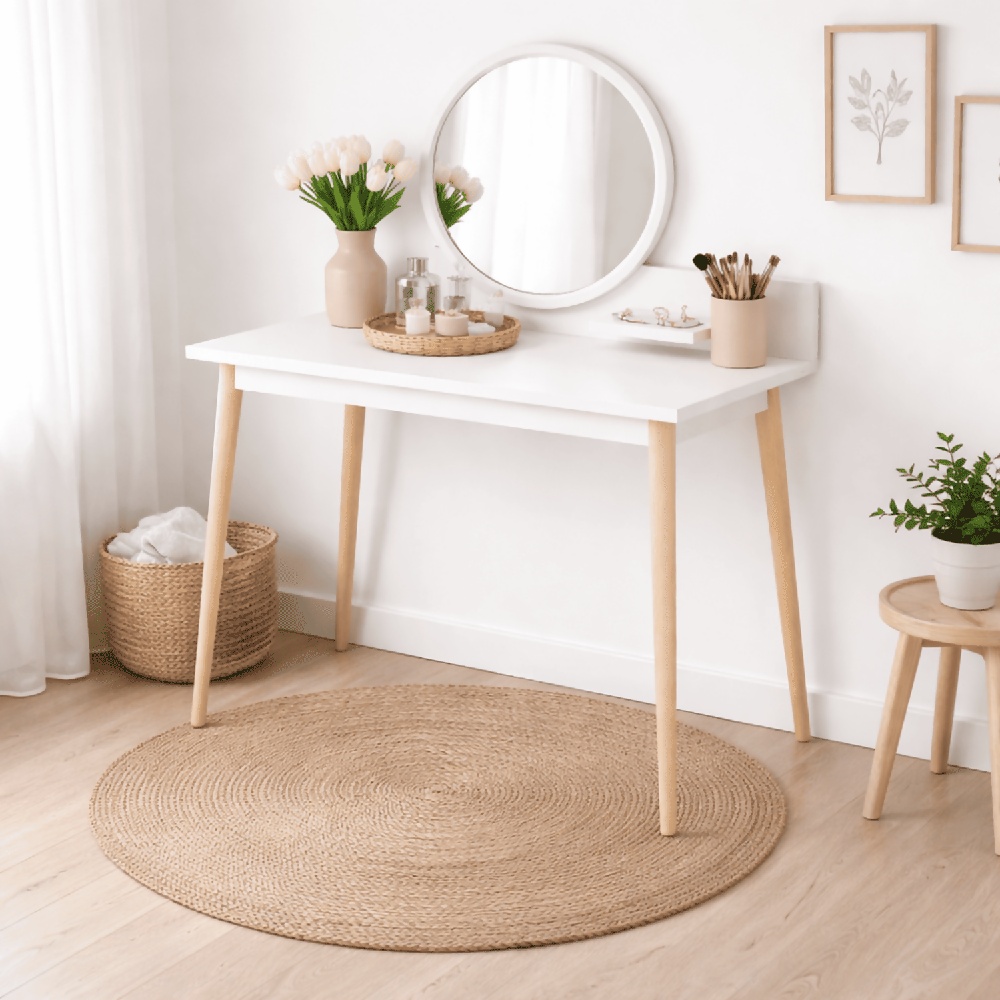 Tocador Nice 135x100x40cm Blanco + Silla Blanca