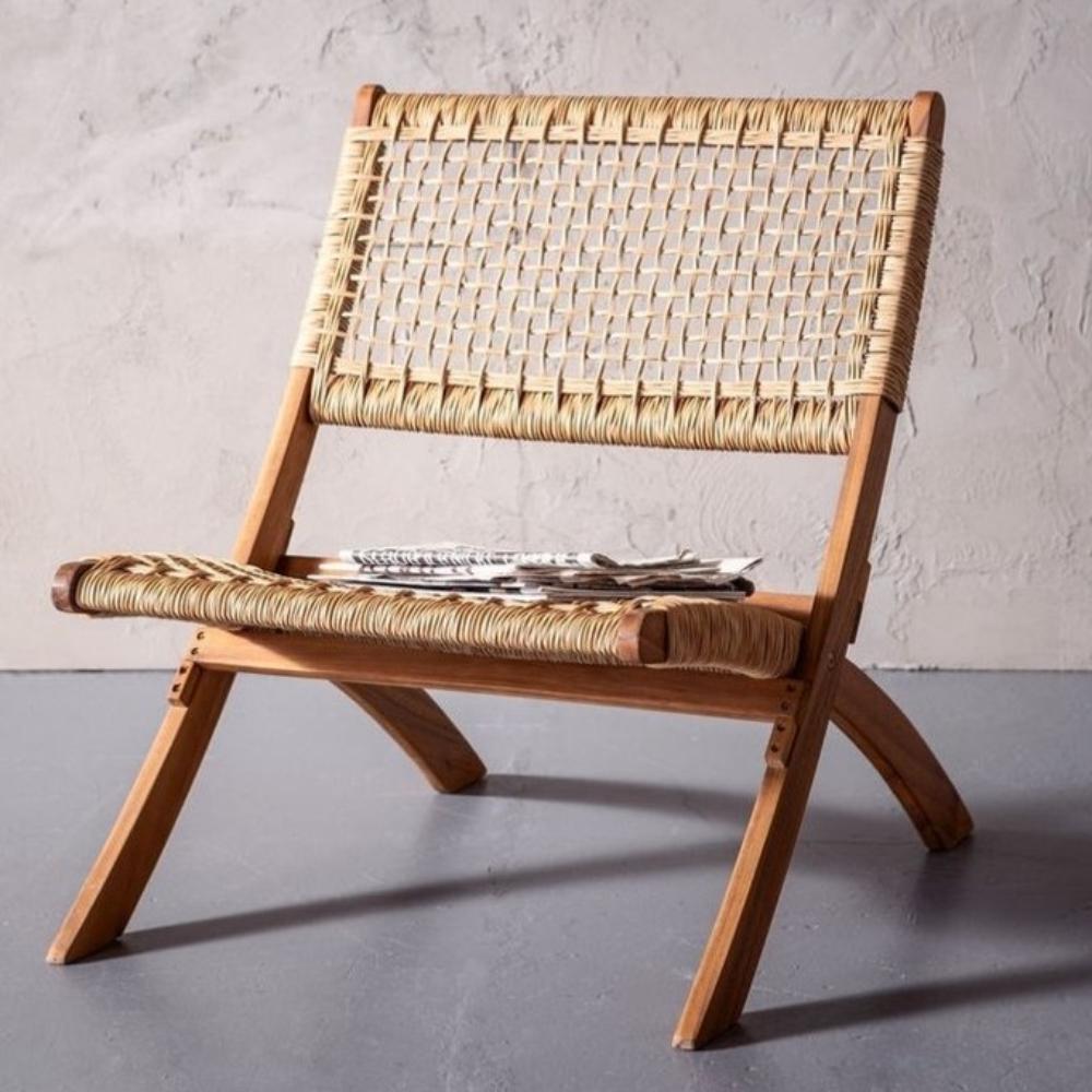 Silla Plegable de Madera para Exterior Vora, Crudo, Diseño Rústico y Moderno