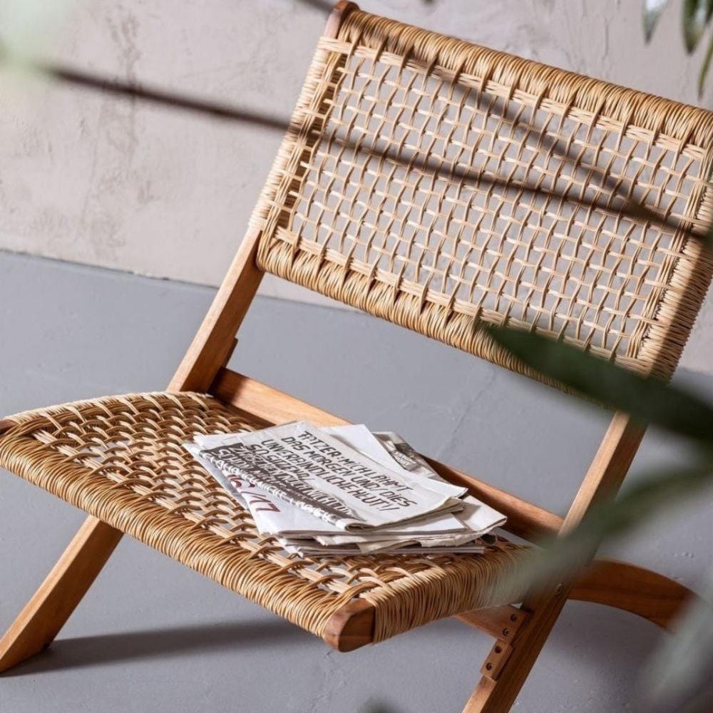 Silla Plegable de Madera para Exterior Vora, Crudo, Diseño Rústico y Moderno