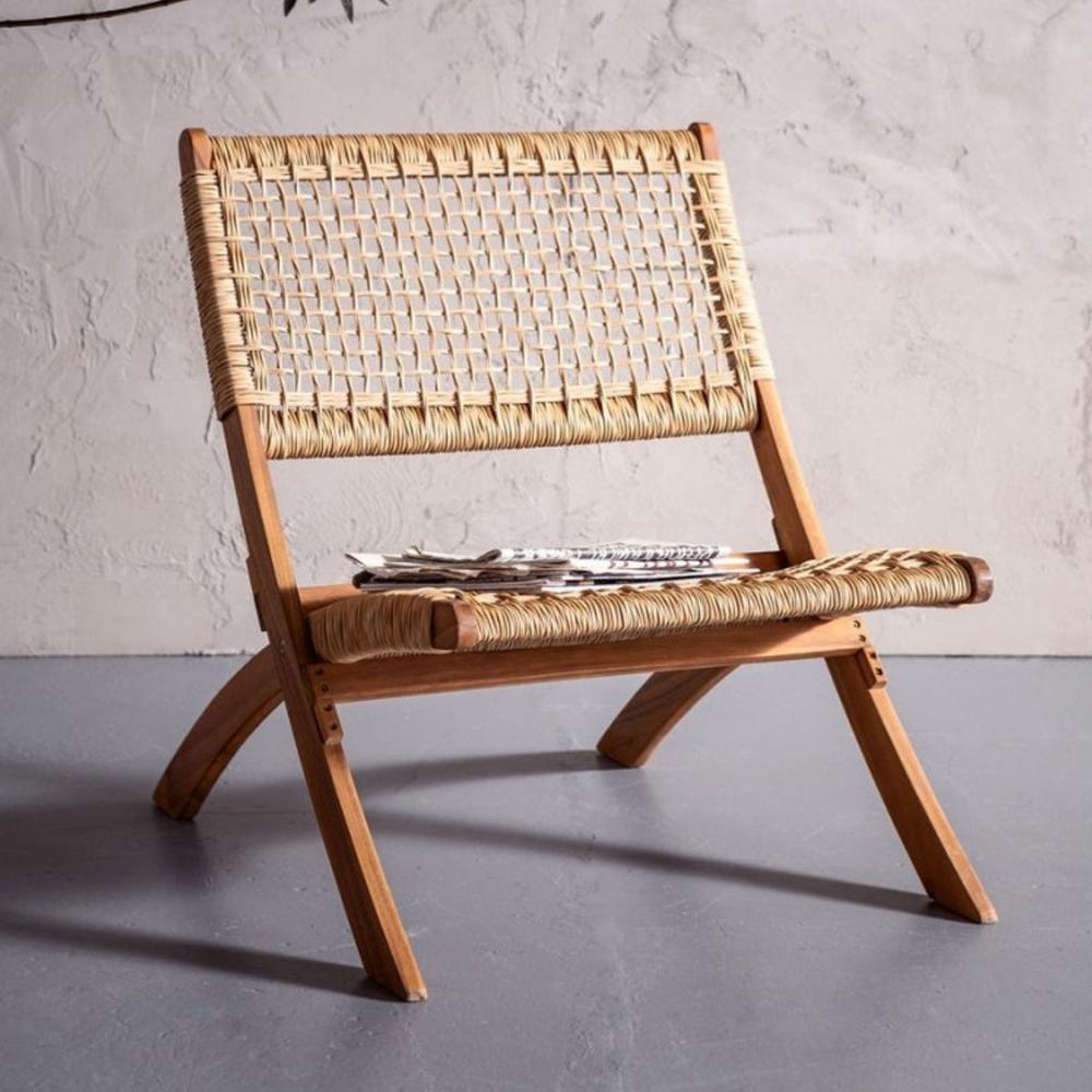 Silla Plegable de Madera para Exterior Vora, Crudo, Diseño Rústico y Moderno