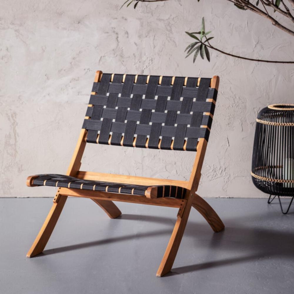Silla Plegable de Madera para Exterior Eris, Negro, Diseño Fresco y Moderno