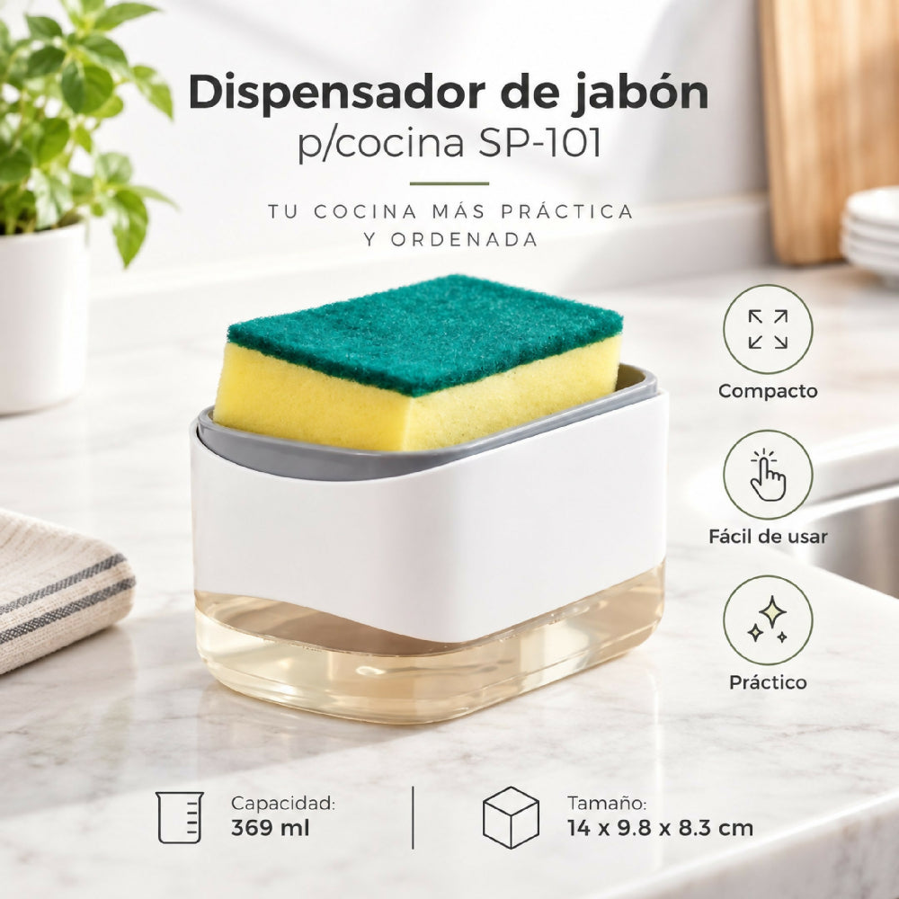 Dispensador De Jabón Líquido Para Cocina SP-101 Con Soporte Para Esponja