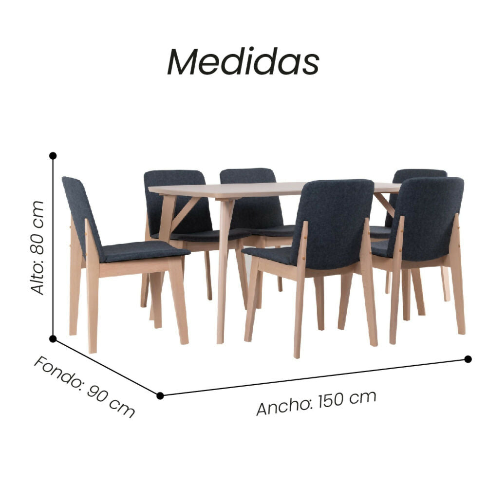 Juego de comedor 6 Puestos cedro Gris Esther