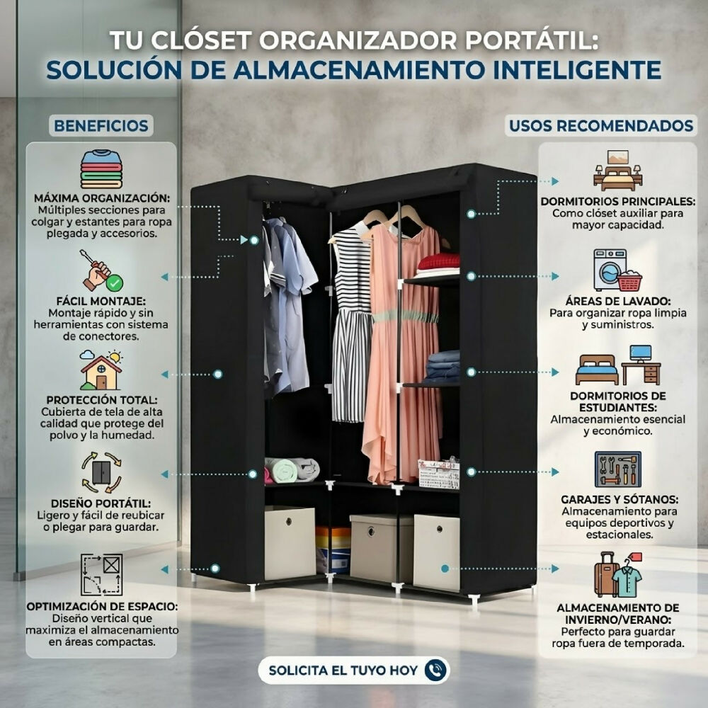 Closet De Tela Esquinero Organizador Con Estructura Reforzada