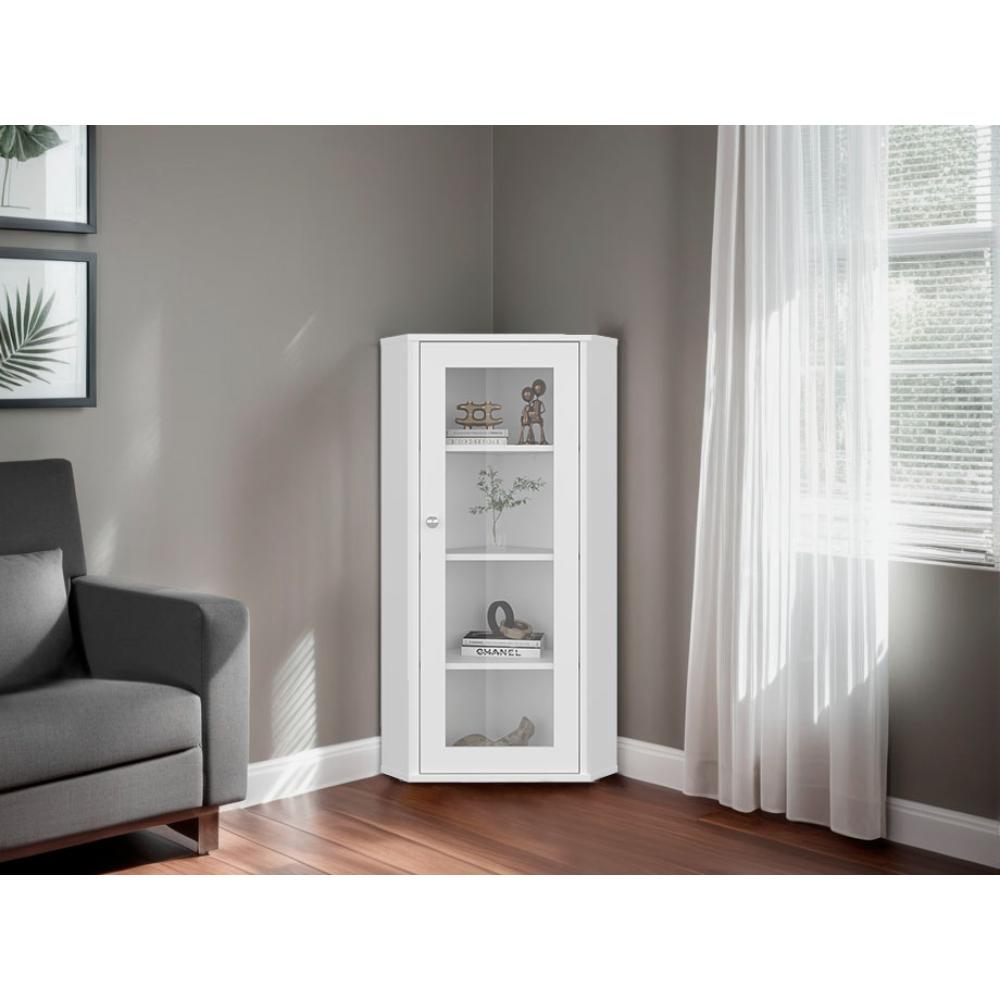 Vitrina Esquinera Genova, Kronos Blanco, con una puerta y cuatro entrepaños  ZF