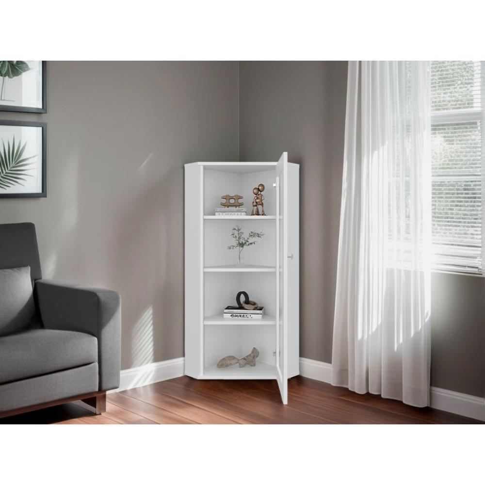 Vitrina Esquinera Genova, Kronos Blanco, con una puerta y cuatro entrepaños  ZF