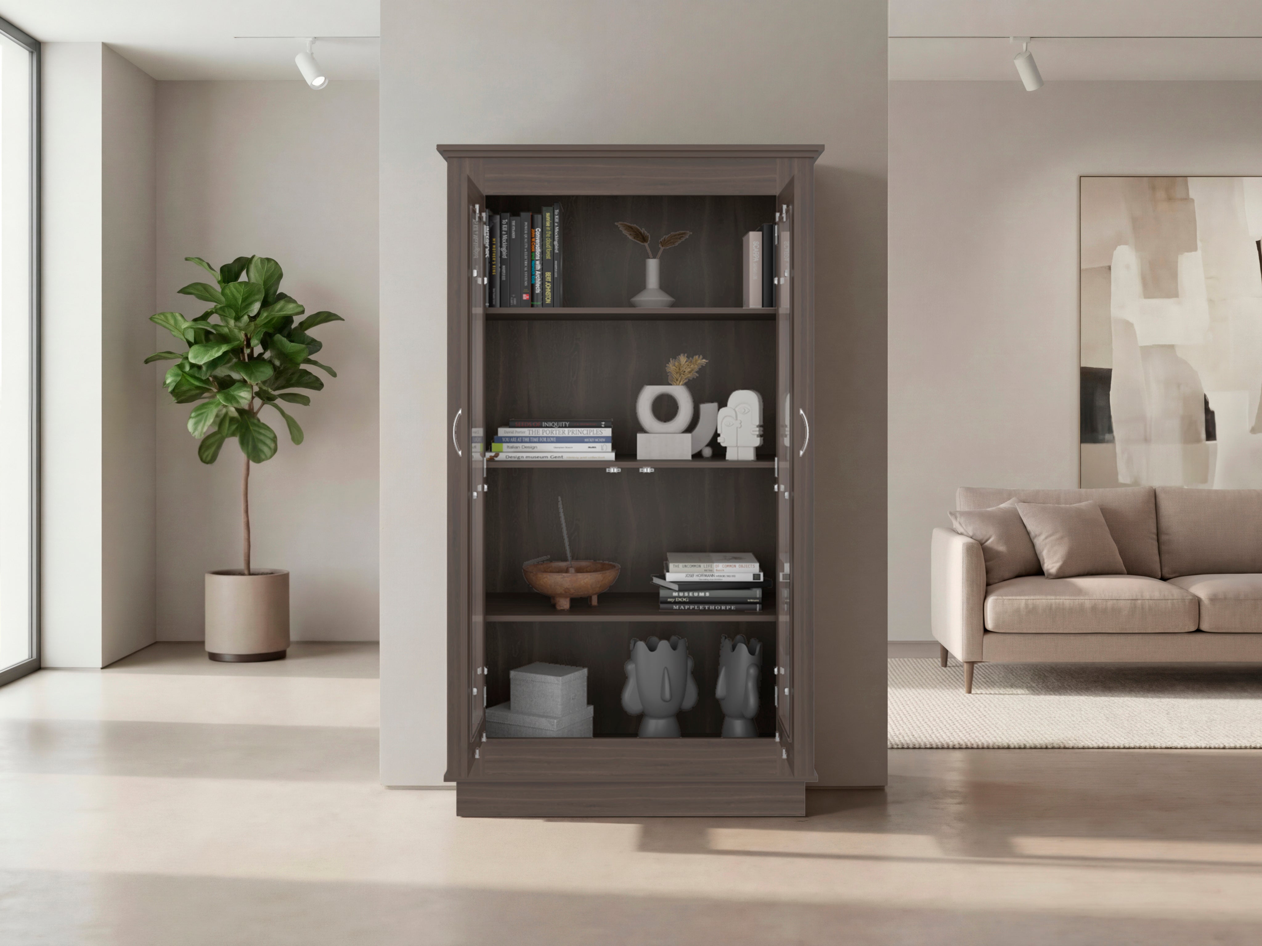 Mueble Multiusos Nereida, Avellana, con Dos Puertas Abatibles y Múltiples Entrepaños