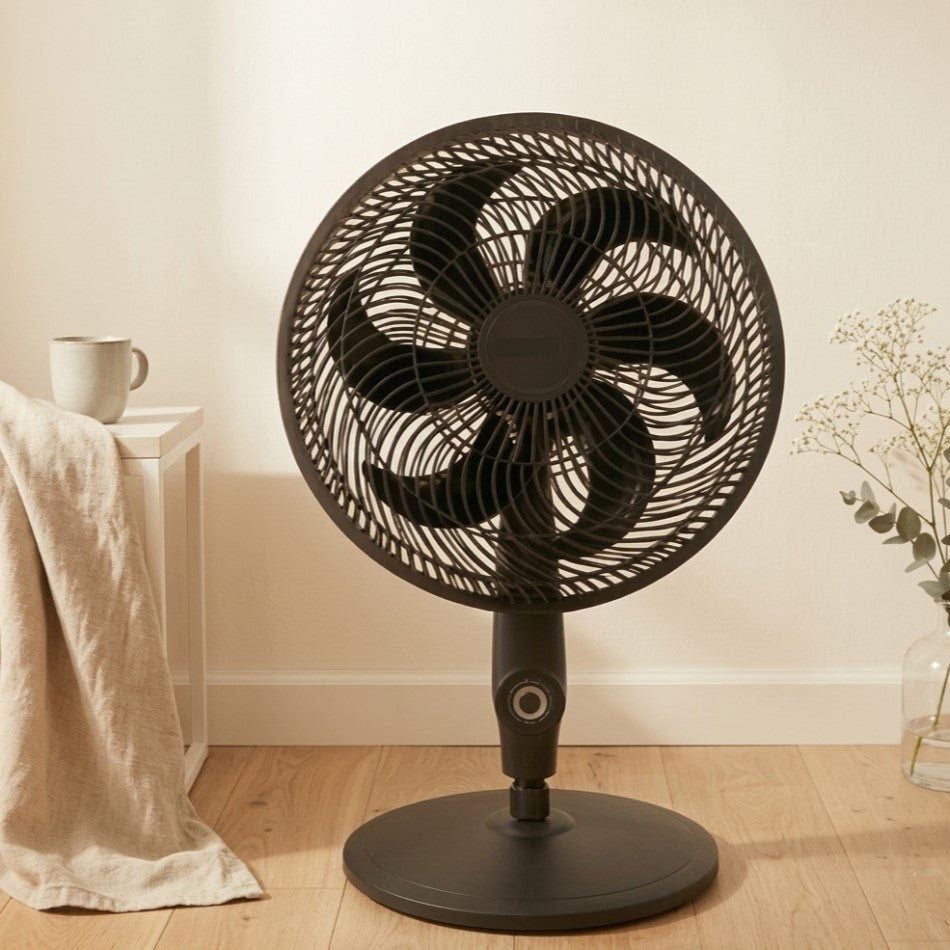 Ventilador Veronil 18, Negro, con Base en cruz, 3 Velocidades y 6 Aspas, 3 en 1