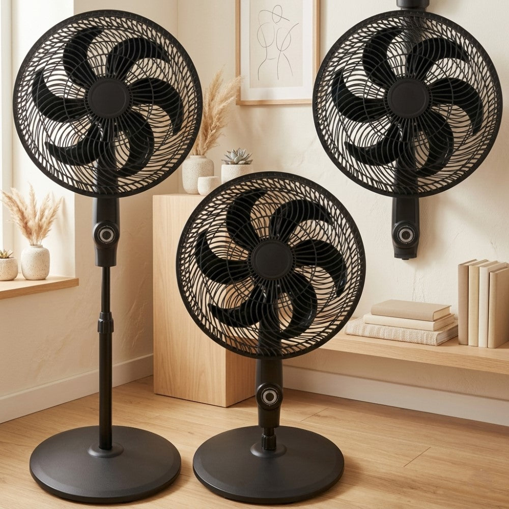 Ventilador Veronil 18, Negro, con Base en cruz, 3 Velocidades y 6 Aspas, 3 en 1
