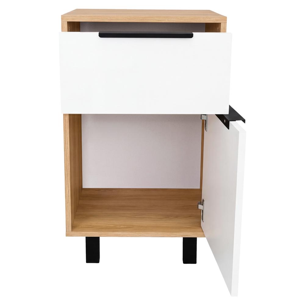 Mesa de Noche Wesley, Fresno Europeo y Blanco, con Una Puerta y Un Cajón Organizador X2