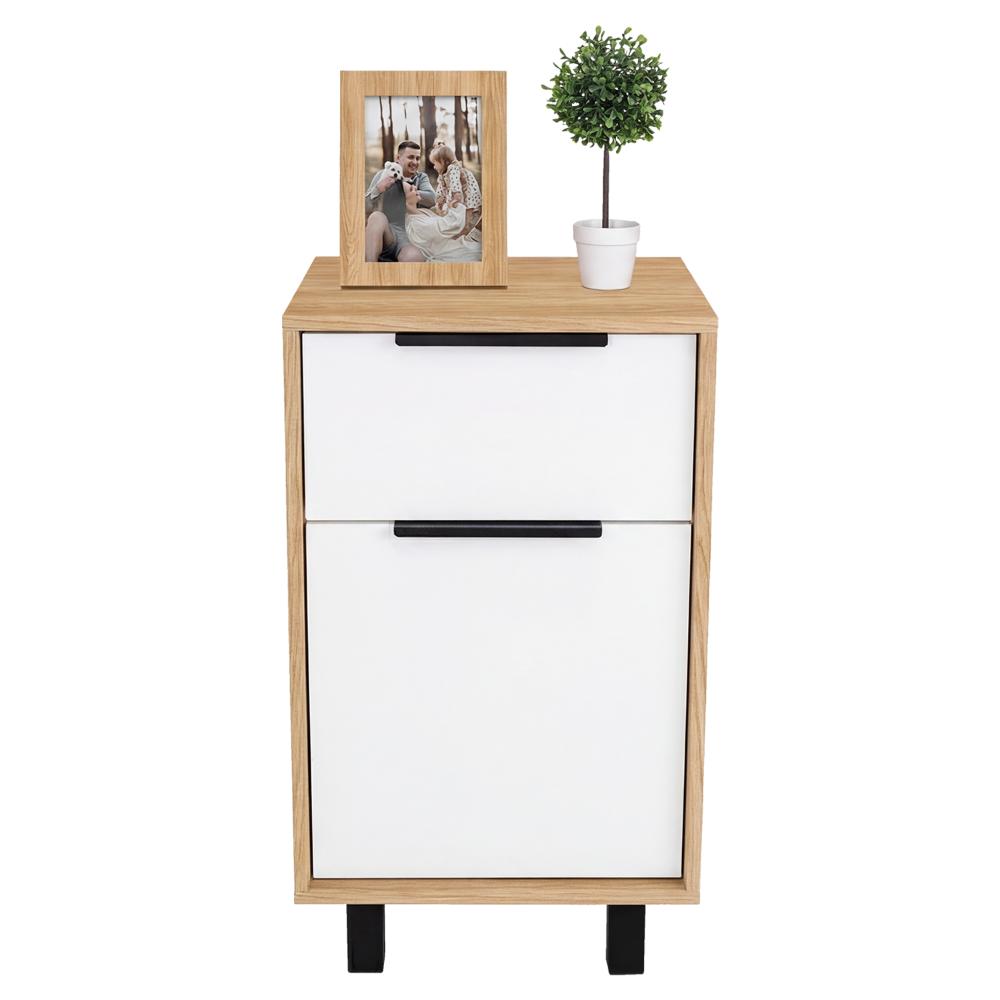Mesa de Noche Wesley, Fresno Europeo y Blanco, con Una Puerta y Un Cajón Organizador X2