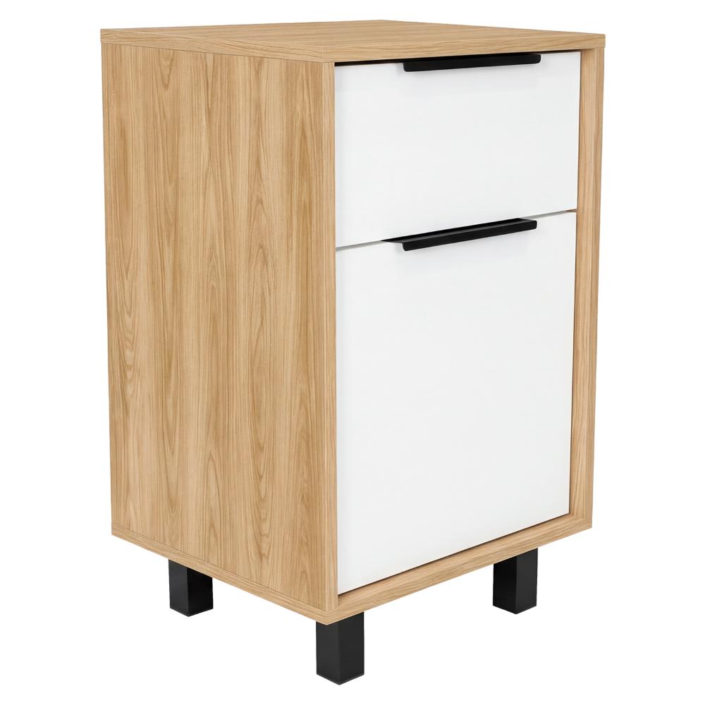 Mesa de Noche Wesley, Fresno Europeo y Blanco, con Una Puerta y Un Cajón Organizador X2