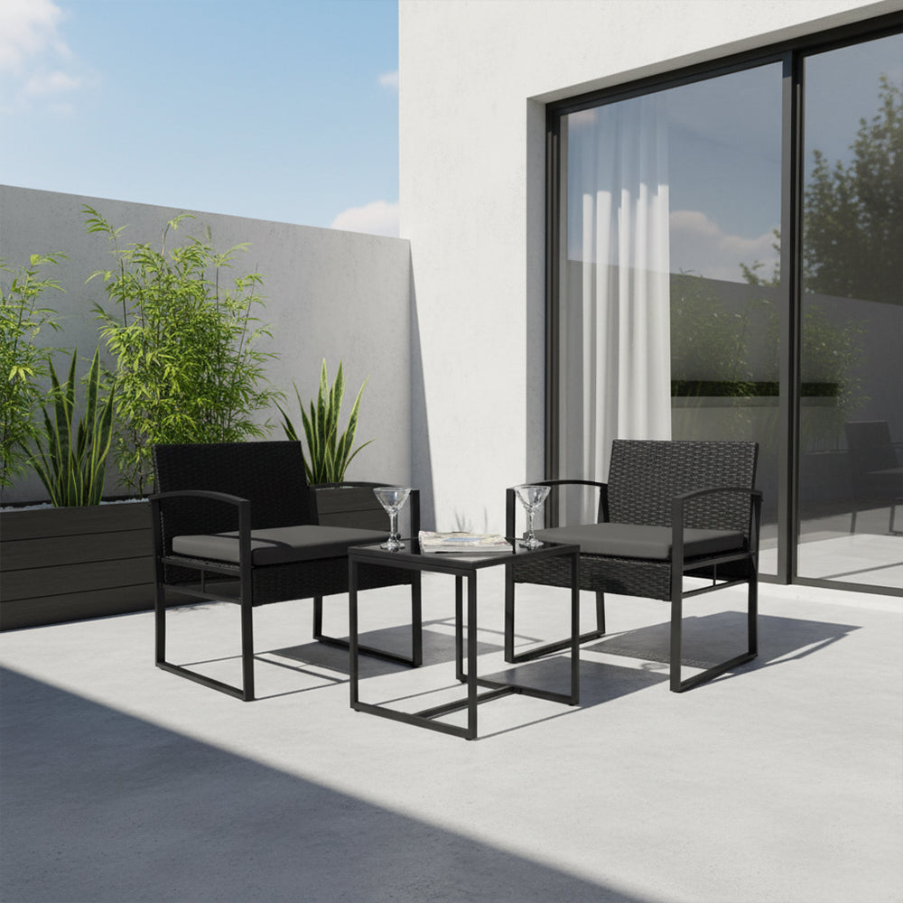 Juego de Sala Exterior Granate, Negro, con Marco de Acero Galvanizado Acabado En Polvo y Dos Sillas