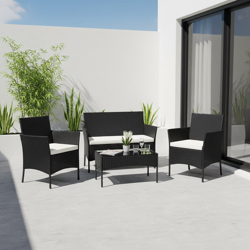 Juego de Sala Exterior Zafiro, Negro y Blanco, con Dos Sillas de Una Plaza y Una Silla de Dos Plazas