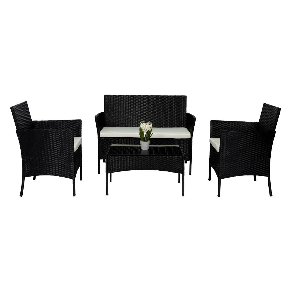 Juego de Sala Exterior Zafiro, Negro y Blanco, con Dos Sillas de Una Plaza y Una Silla de Dos Plazas