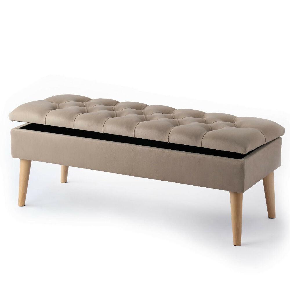 Baúl Capitoneado Patas en Madera Beige