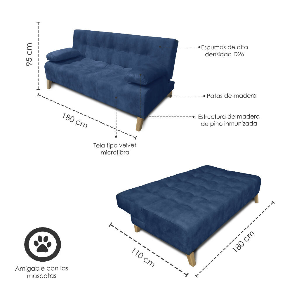 Sofa cama 3 Posiciones Leroy Tela Azul