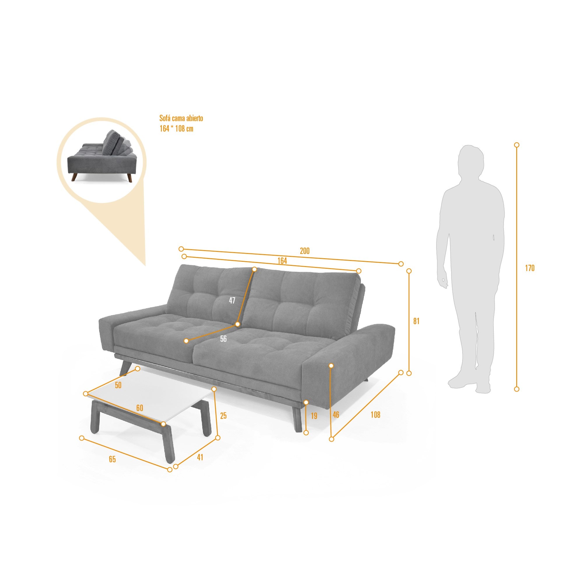 Set Sofa Suiza Tela Gris y Mesa de Centro Segovia