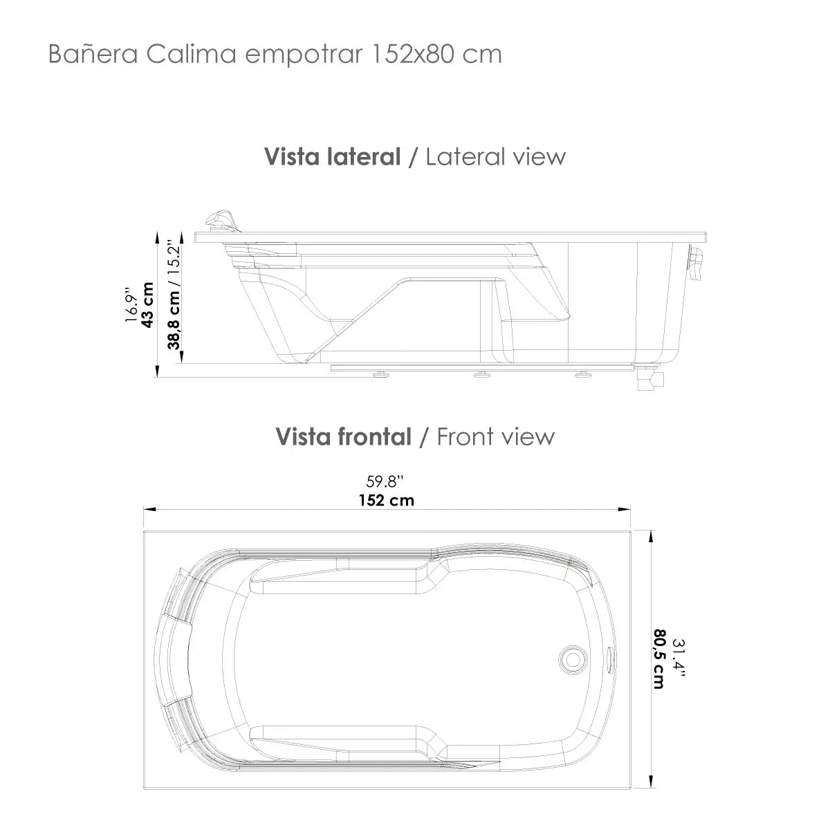 Tina Calima De Empotrar 152X80 Con Cascada Pequeña