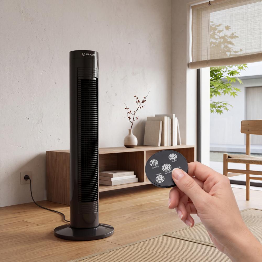 Ventilador De Torre Apex 32, Negro, Con temporizador Incluye Control Remoto