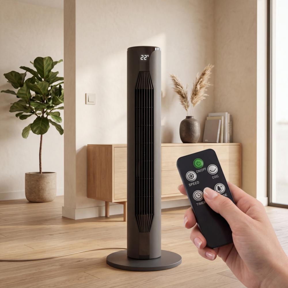 Ventilador De Torre Zenin 36, Negro, Con temporizador Incluye Control Remoto