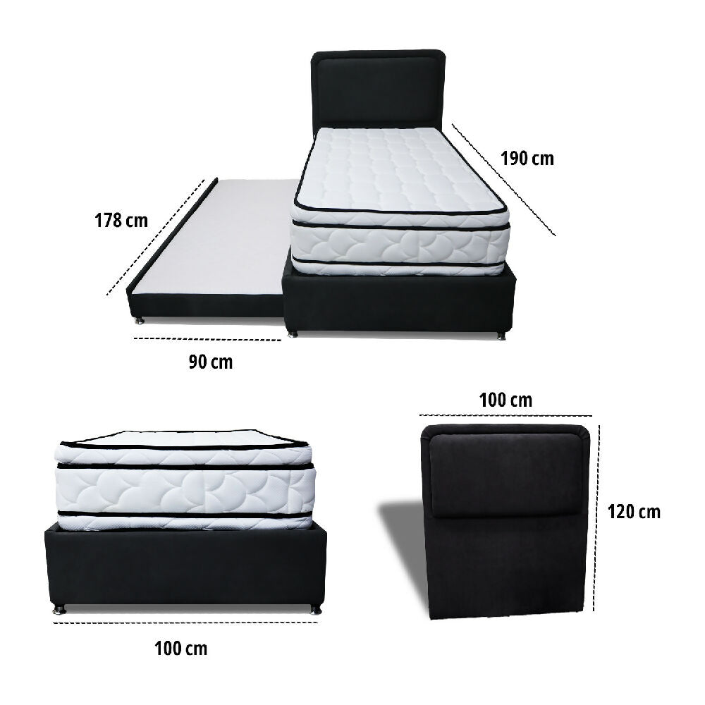 Combo Cama Tarima Nube 100x190 Sencillo Negro mas Espaldar