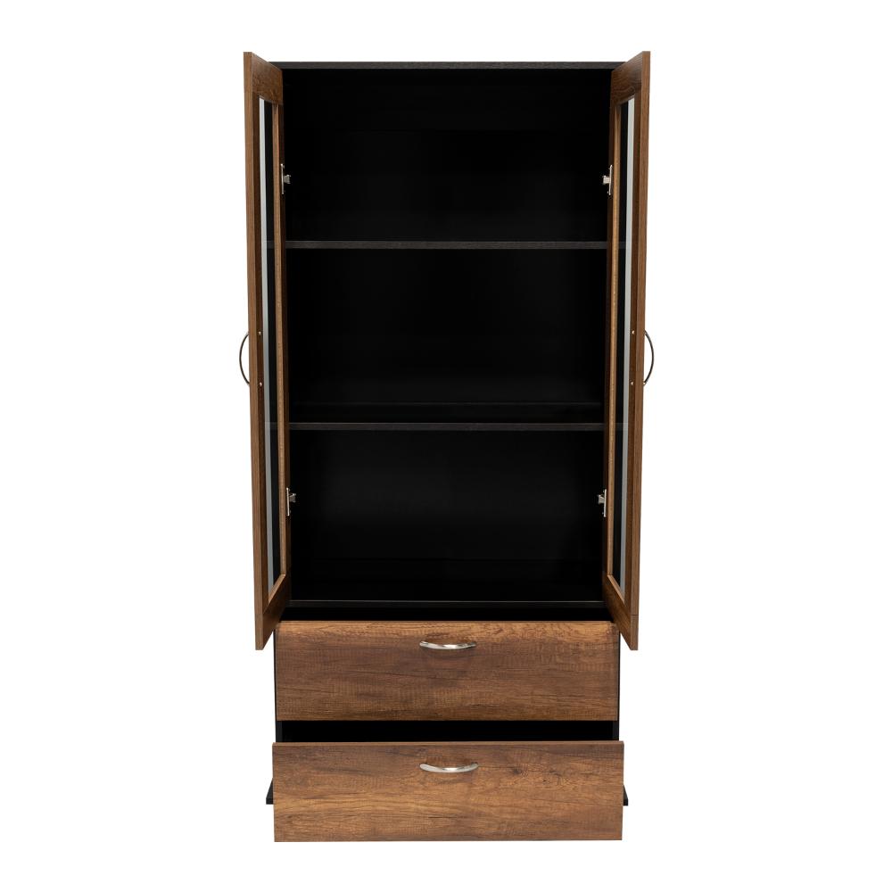 Vitrina Clasic, Wengue y Cobre, con Dos Cajones