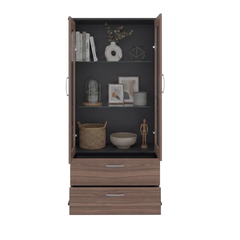 Vitrina Clasic, Wengue y Avellana, con Dos Cajones