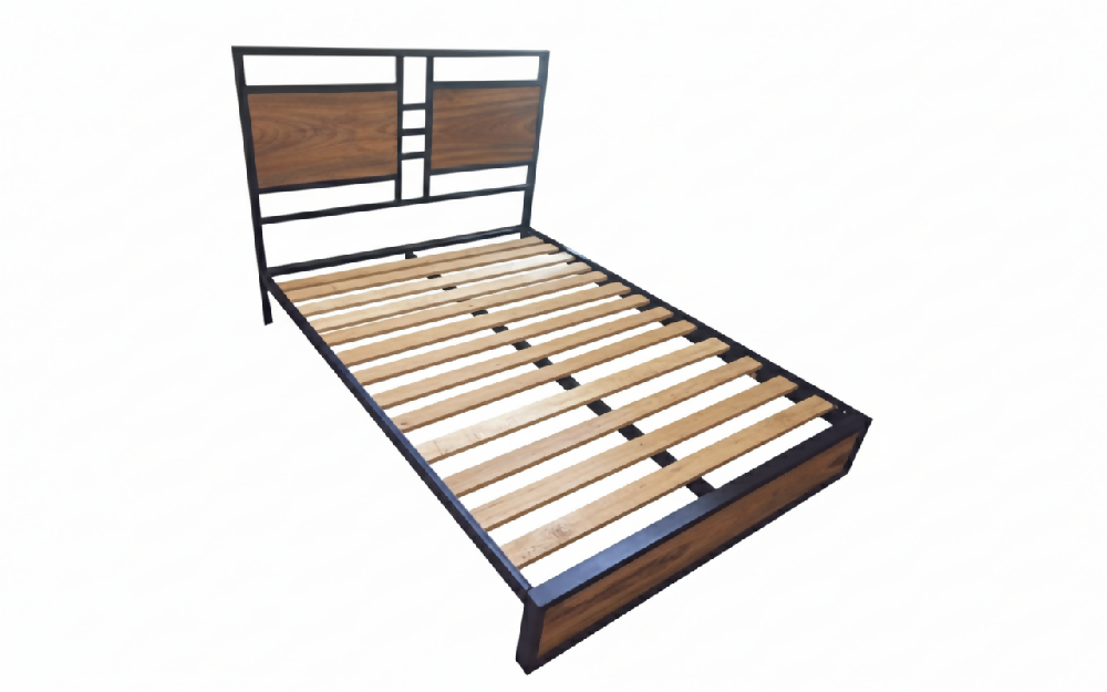 Cama Doble Metal Madera Amatista Cafe Oscuro 140 x 190 x 24