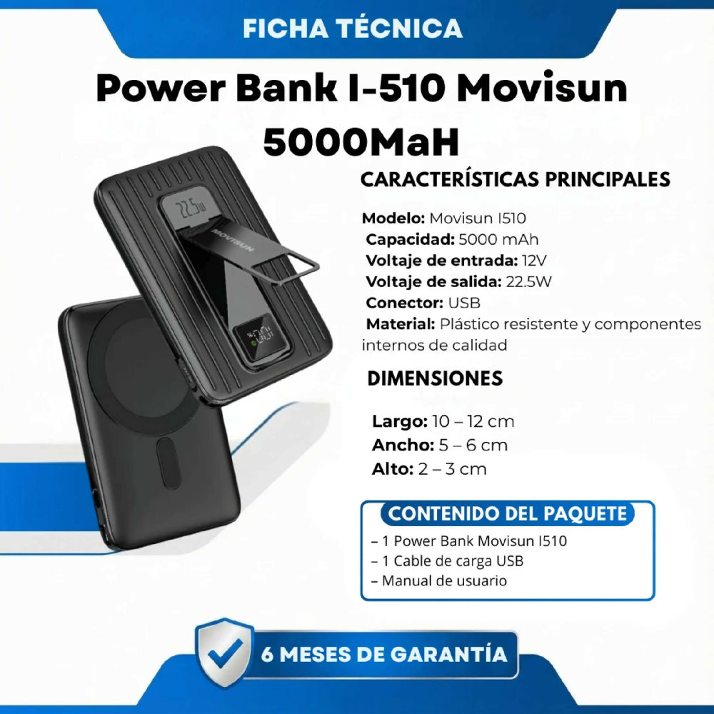 Power Bank I-510 Movisun 5000MaH Diseño Ligero De Bolsillo
