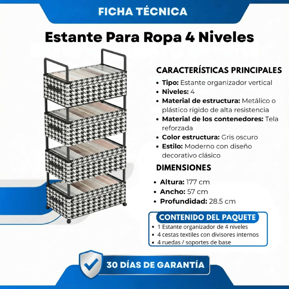Estante Para Ropa 4 Niveles Y Estructura De Acero Reforzada