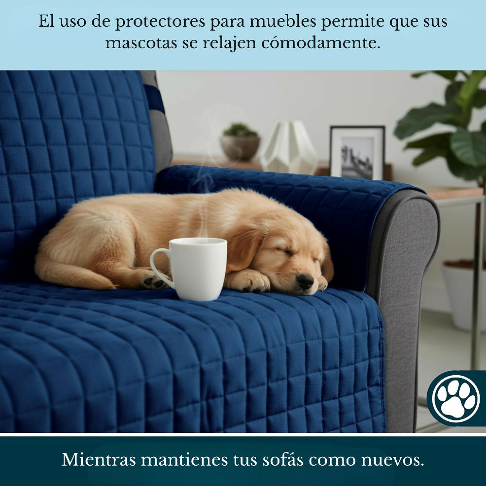 Protector de Sofá 3 Puestos Acolchado Doble Faz Unicolor Azul Oscuro y Gris