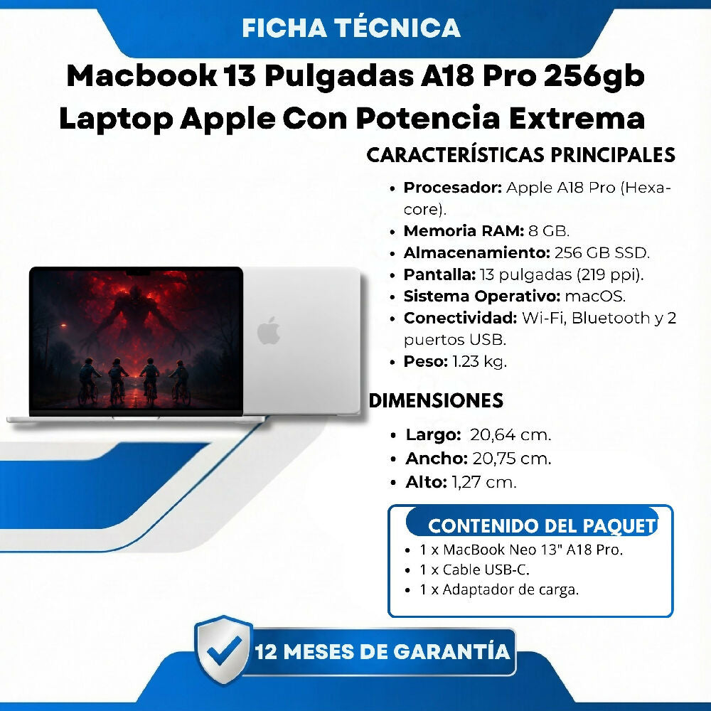 Macbook 13 Pulgadas A18 Pro 256gb Laptop Apple Con Potencia Extrema Plateado