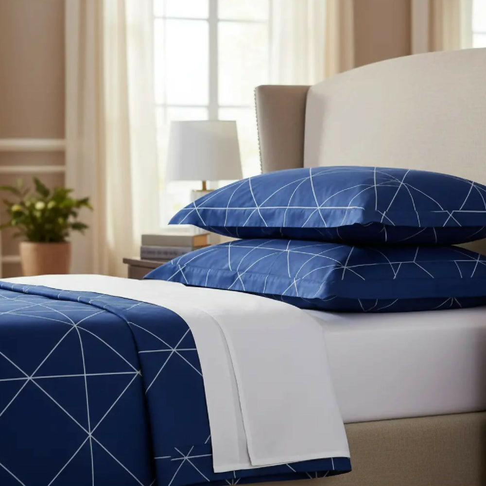 Juego de Sábanas Cama King 300 Hilos 100% Algodón Mónaco Azul Marino