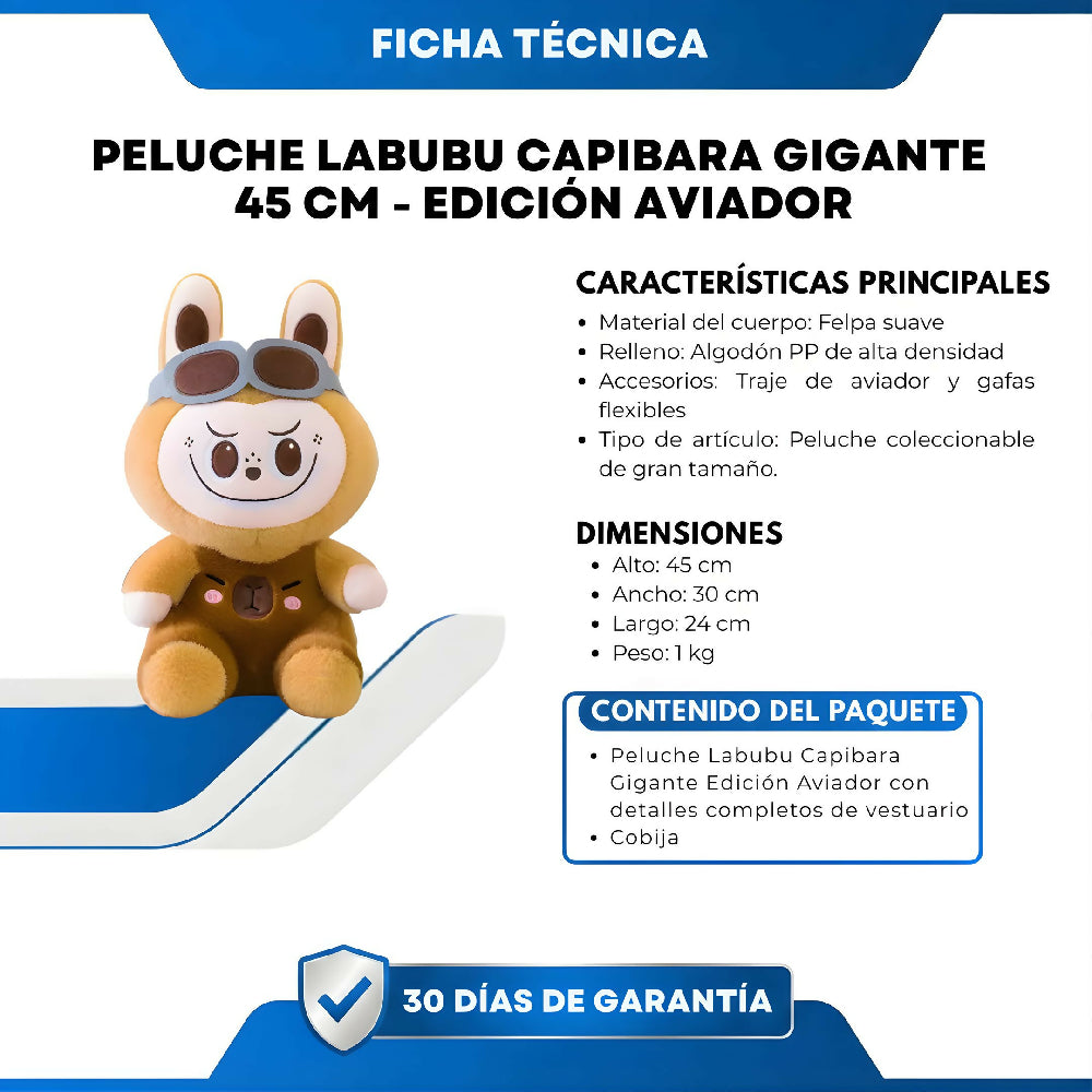 Labubu Aviador Edición Capibara 45 Cm - Pieza De Colección Con Estilo Y Personalidad