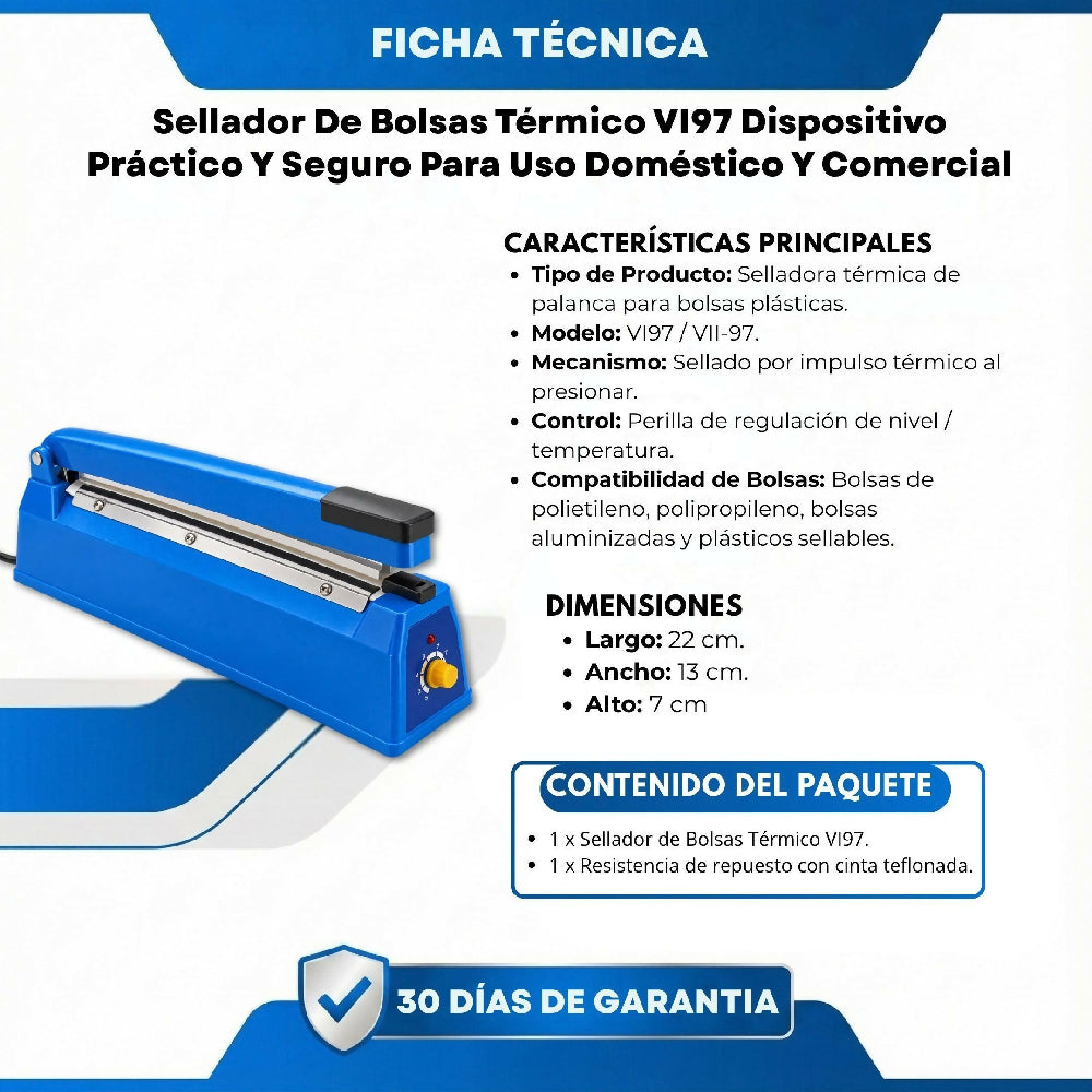 Sellador De Bolsas Térmico VI97 Dispositivo Práctico Y Seguro Para Uso Doméstico Y Comercial