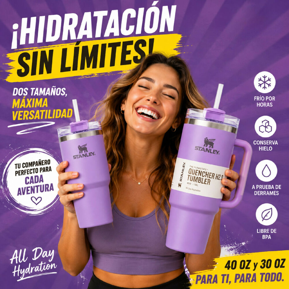 Combo Dúo Termo Stanley De Alta Resistencia Con Accesorios Sorpresa Morado