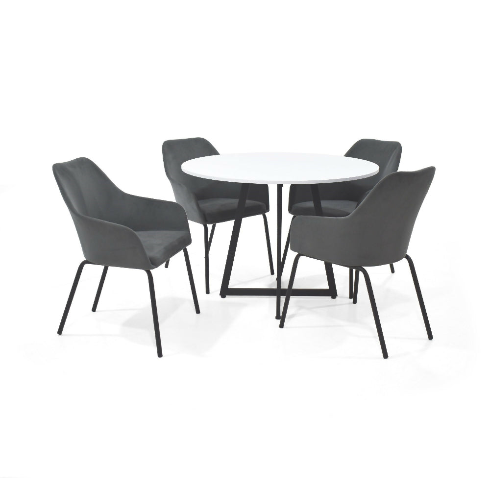 Set de Comedor Redondo Malawi con 4 Sillas Mendoza Tela Gris