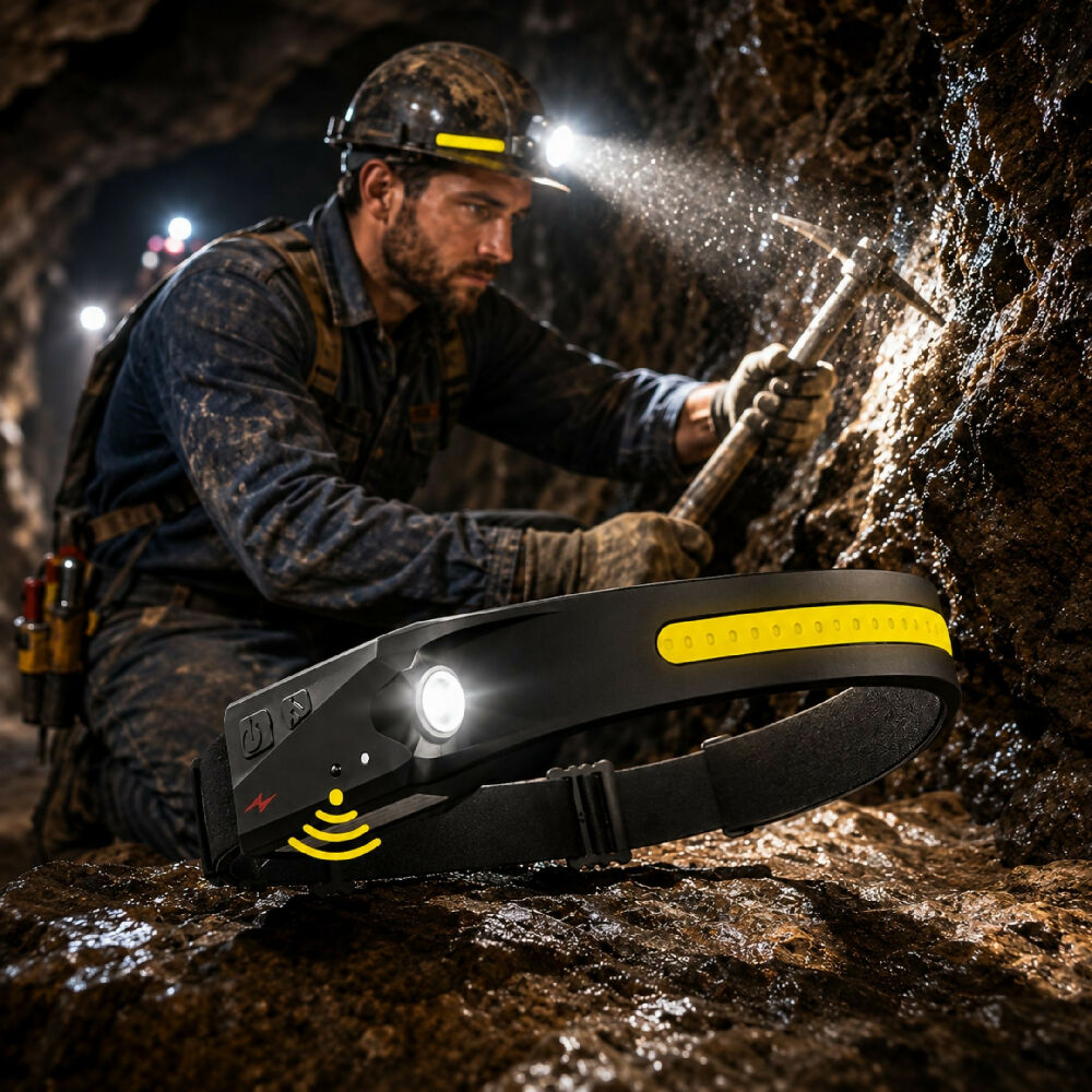 Linterna Minera De Banda SY5808 Potencia LED Recargable Y Banda Elástica Ajustable