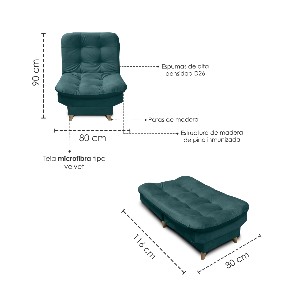 Silla Clic Clac Fendik Tela Turquesa