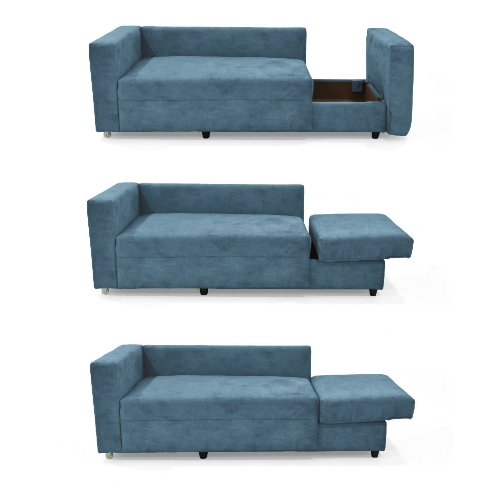 Sofa Cama Baxter 160x80x68 Con Baul Tela Azul