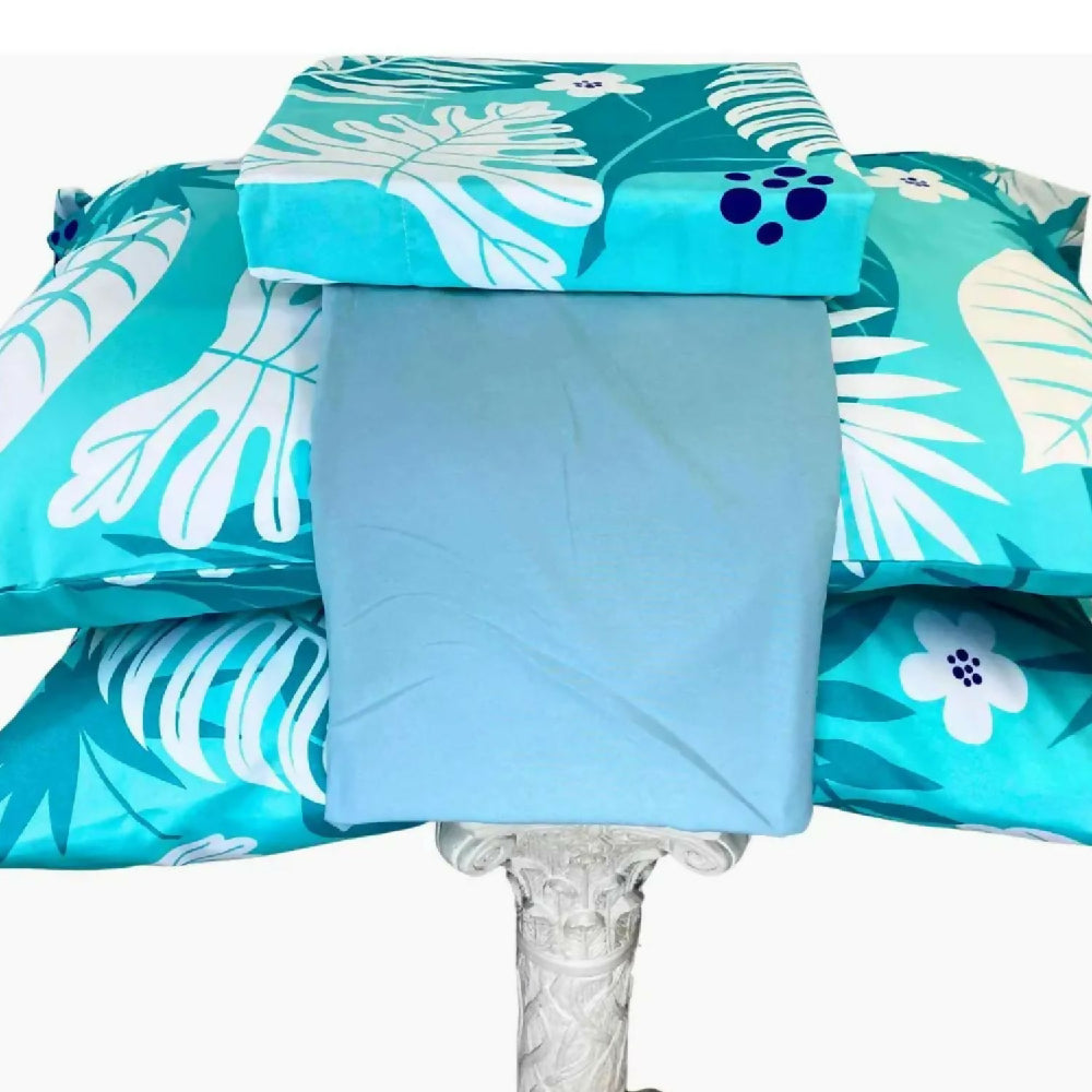 Juego de Sábanas Cama Doble 300 Hilos 100% Algodón Bahía Azul Turquesa