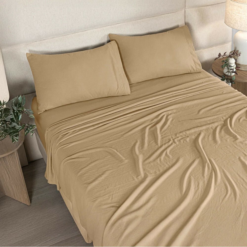 Sábanas Viasoft Washed Toffee, para Cama Sencilla