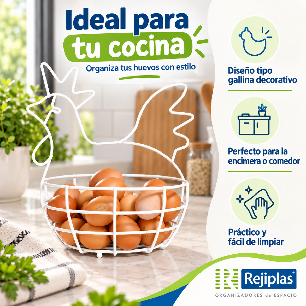 Canasta Blanca Organizadora para Huevos Tipo Gallina Rejiplas, detalle