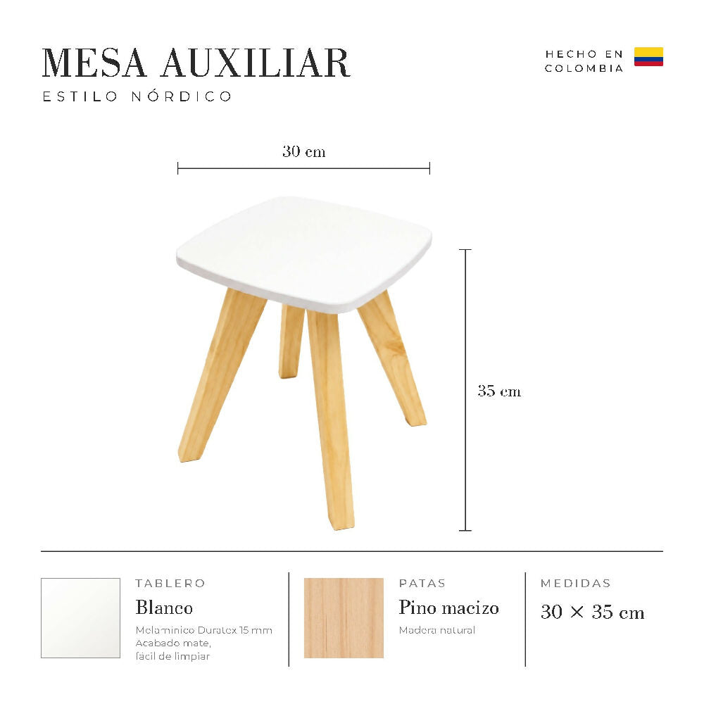 Mesa Auxiliar Nórdica Cuadrada Pequeña