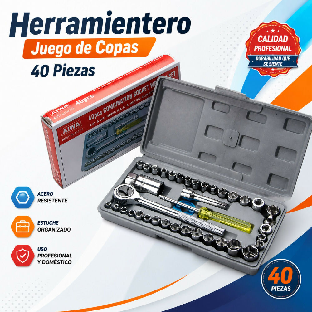 Juego De Copas 40 Piezas Kit De Herramientas Manuales Para Mecánica