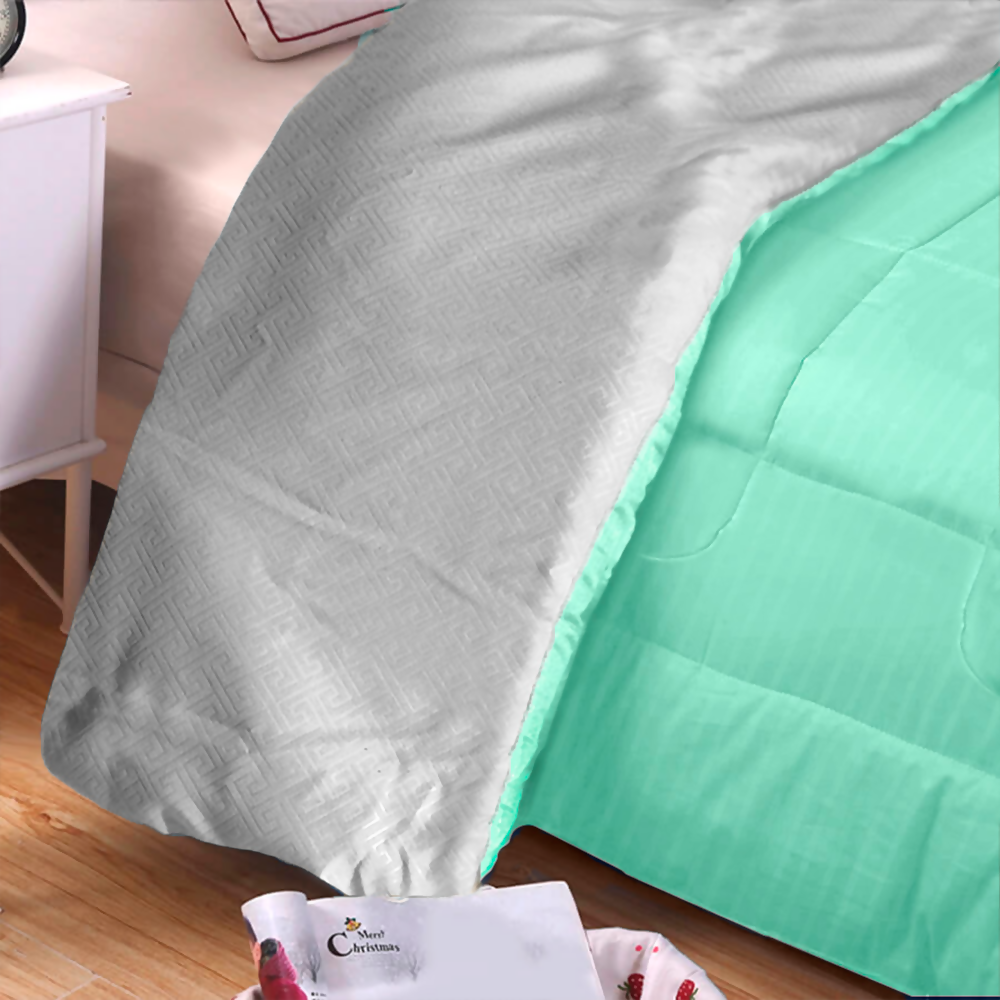 Edredon cubrelecho king doble faz verde gris