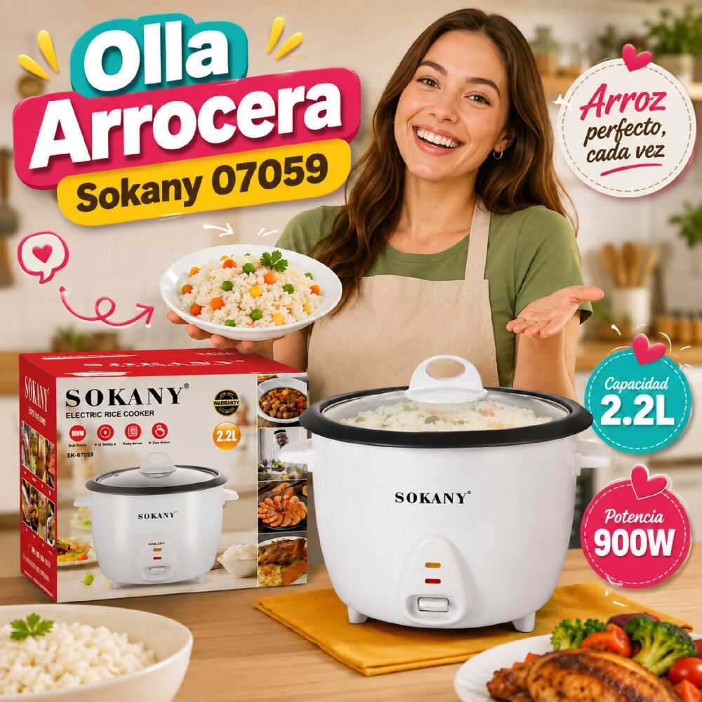 Olla Arrocera Sokany SK-07059 Con Tapa Para Cocinar Arroz Y Alimentos Al Vapor