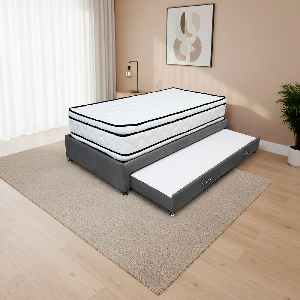 Combo Cama Tarima Nube 100x190 Sencillo Gris Oscuro